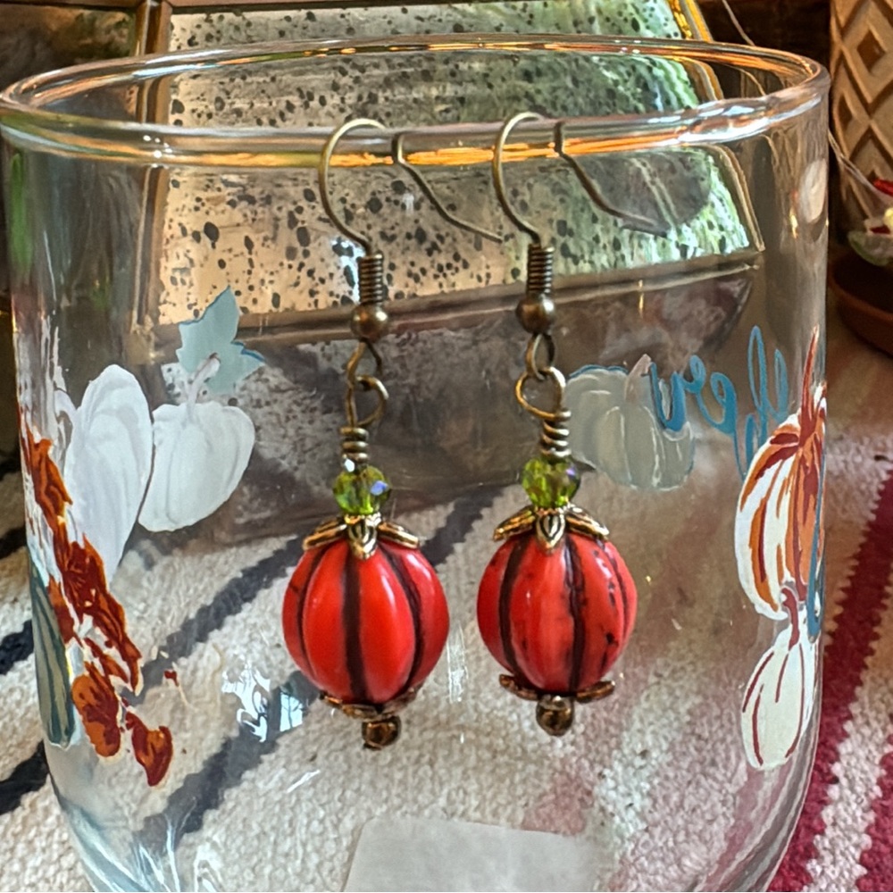 Handmade Czech Glass Pumpkin Earrings